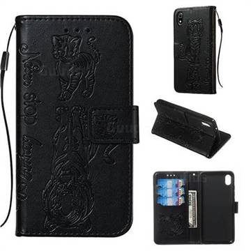 Embossing Tiger and Cat Leather Wallet Case for Mi Xiaomi Redmi 7A - Black