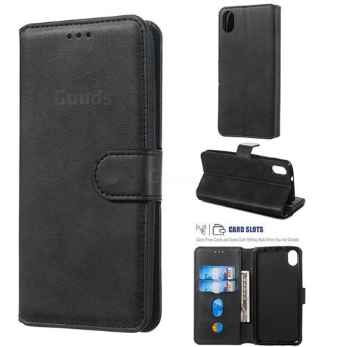 Retro Calf Matte Leather Wallet Phone Case for Mi Xiaomi Redmi 7A - Black