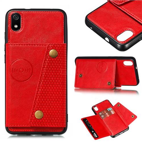 Retro Multifunction Card Slots Stand Leather Coated Phone Back Cover for Mi Xiaomi Redmi 7A - Red