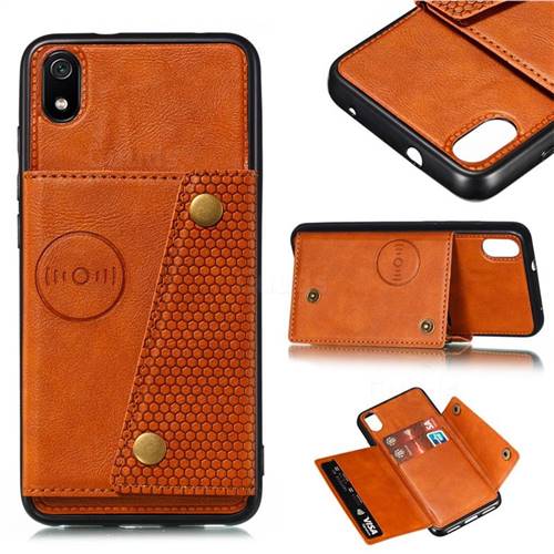 Retro Multifunction Card Slots Stand Leather Coated Phone Back Cover for Mi Xiaomi Redmi 7A - Brown
