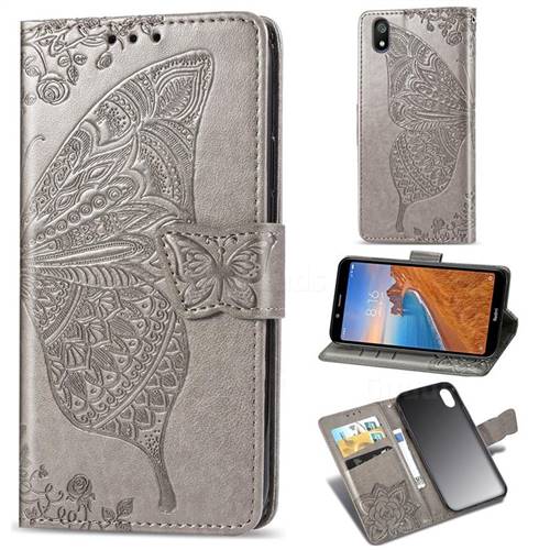 Embossing Mandala Flower Butterfly Leather Wallet Case for Mi Xiaomi Redmi 7A - Gray