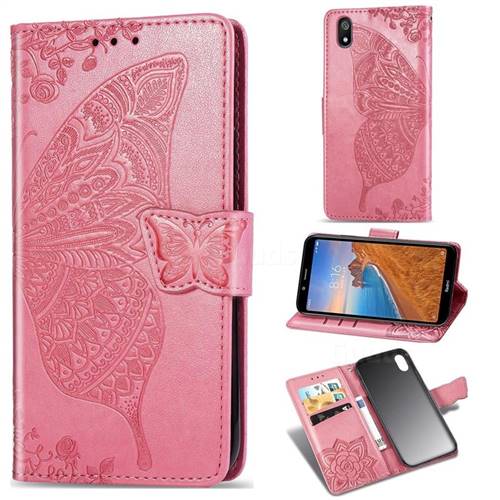 Embossing Mandala Flower Butterfly Leather Wallet Case for Mi Xiaomi Redmi 7A - Pink