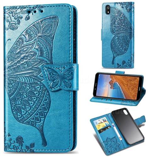 Embossing Mandala Flower Butterfly Leather Wallet Case for Mi Xiaomi Redmi 7A - Blue