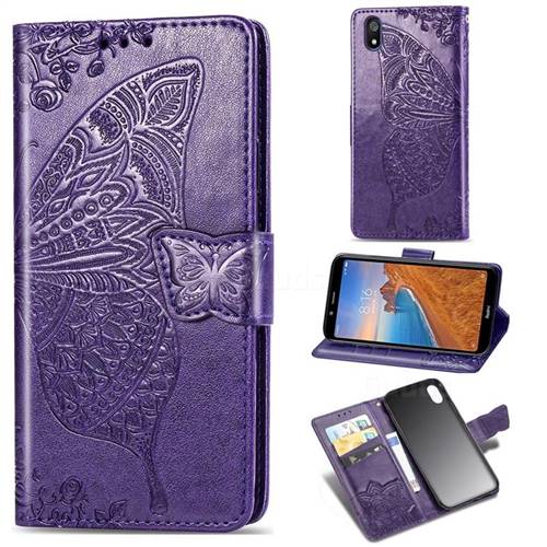 Embossing Mandala Flower Butterfly Leather Wallet Case for Mi Xiaomi Redmi 7A - Dark Purple