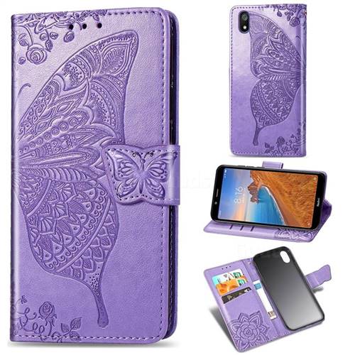 Embossing Mandala Flower Butterfly Leather Wallet Case for Mi Xiaomi Redmi 7A - Light Purple