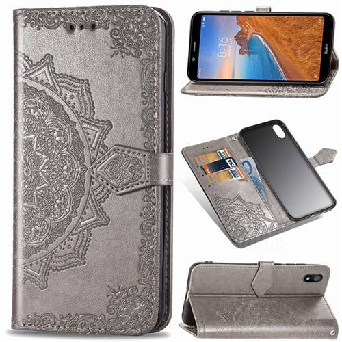 Embossing Imprint Mandala Flower Leather Wallet Case for Mi Xiaomi Redmi 7A - Gray