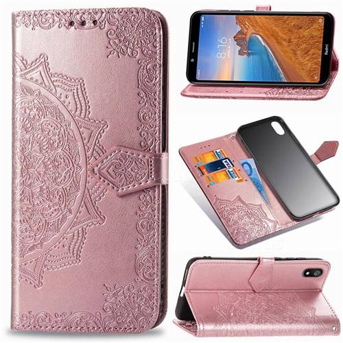 Embossing Imprint Mandala Flower Leather Wallet Case for Mi Xiaomi Redmi 7A - Rose Gold