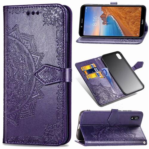 Embossing Imprint Mandala Flower Leather Wallet Case for Mi Xiaomi Redmi 7A - Purple