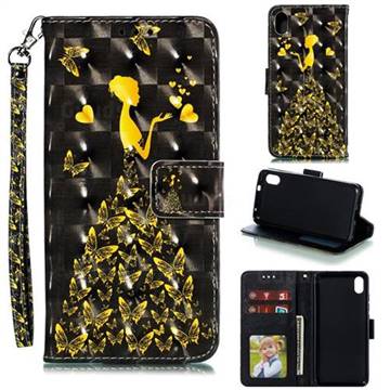 Golden Butterfly Girl 3D Painted Leather Phone Wallet Case for Mi Xiaomi Redmi 7A