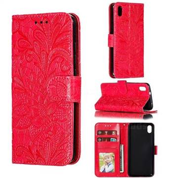 Intricate Embossing Lace Jasmine Flower Leather Wallet Case for Mi Xiaomi Redmi 7A - Red
