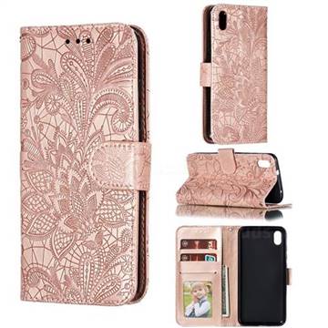 Intricate Embossing Lace Jasmine Flower Leather Wallet Case for Mi Xiaomi Redmi 7A - Rose Gold