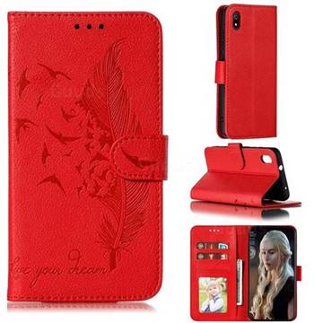 Intricate Embossing Lychee Feather Bird Leather Wallet Case for Mi Xiaomi Redmi 7A - Red