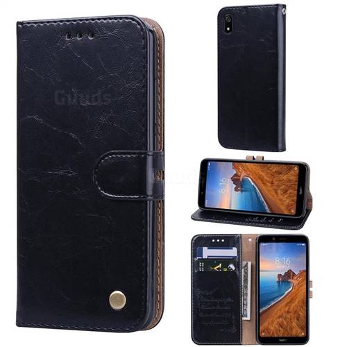 Luxury Retro Oil Wax PU Leather Wallet Phone Case for Mi Xiaomi Redmi 7A - Deep Black