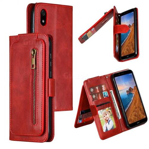 Multifunction 9 Cards Leather Zipper Wallet Phone Case for Mi Xiaomi Redmi 7A - Red