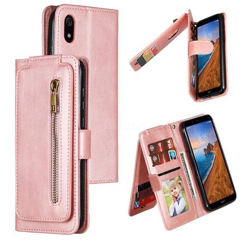 Multifunction 9 Cards Leather Zipper Wallet Phone Case for Mi Xiaomi Redmi 7A - Rose Gold