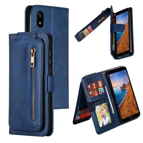 Multifunction 9 Cards Leather Zipper Wallet Phone Case for Mi Xiaomi Redmi 7A - Blue