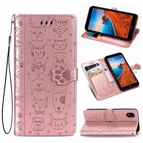 Embossing Dog Paw Kitten and Puppy Leather Wallet Case for Mi Xiaomi Redmi 7A - Rose Gold