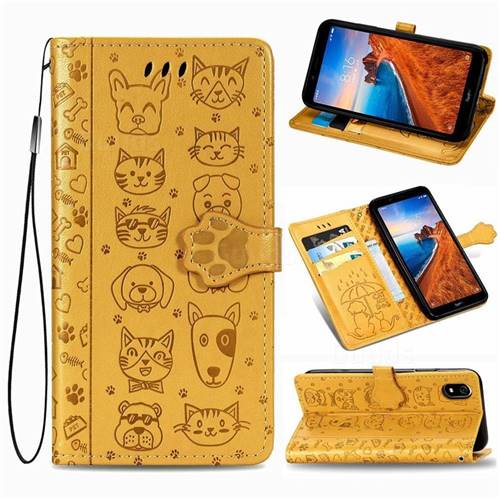 Embossing Dog Paw Kitten and Puppy Leather Wallet Case for Mi Xiaomi Redmi 7A - Yellow