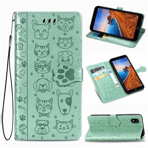 Embossing Dog Paw Kitten and Puppy Leather Wallet Case for Mi Xiaomi Redmi 7A - Green