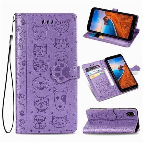Embossing Dog Paw Kitten and Puppy Leather Wallet Case for Mi Xiaomi Redmi 7A - Purple