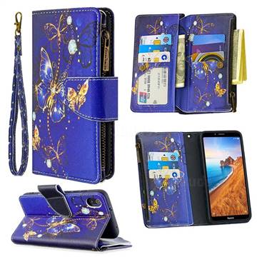 Purple Butterfly Binfen Color BF03 Retro Zipper Leather Wallet Phone Case for Mi Xiaomi Redmi 7A