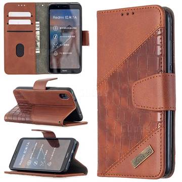 BinfenColor BF04 Color Block Stitching Crocodile Leather Case Cover for Mi Xiaomi Redmi 7A - Brown
