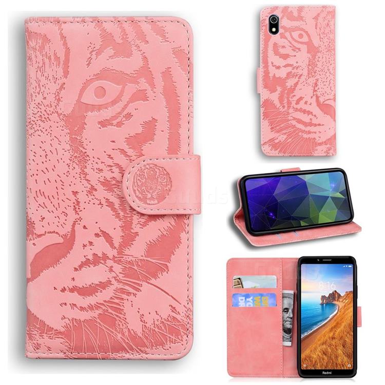 Intricate Embossing Tiger Face Leather Wallet Case for Mi Xiaomi Redmi 7A - Pink