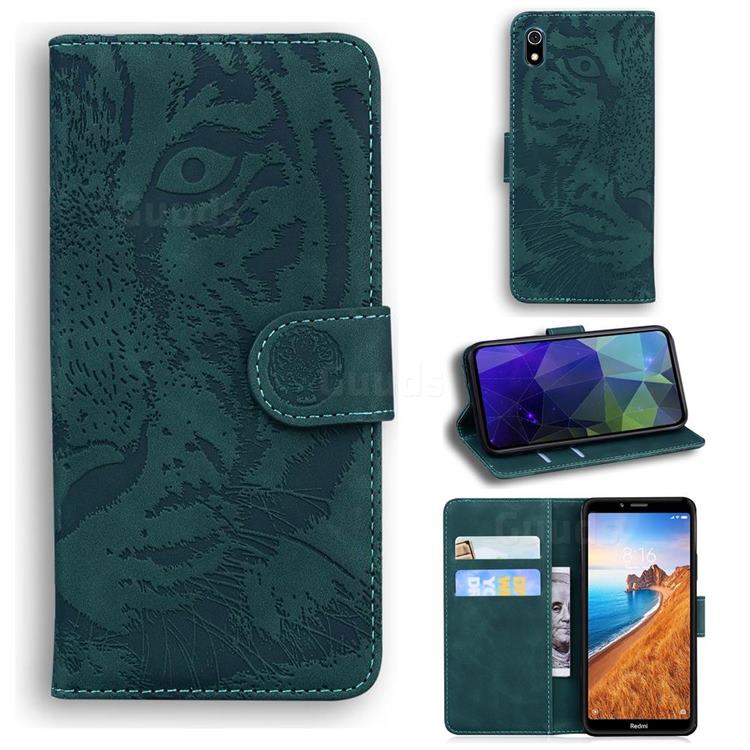 Intricate Embossing Tiger Face Leather Wallet Case for Mi Xiaomi Redmi 7A - Green