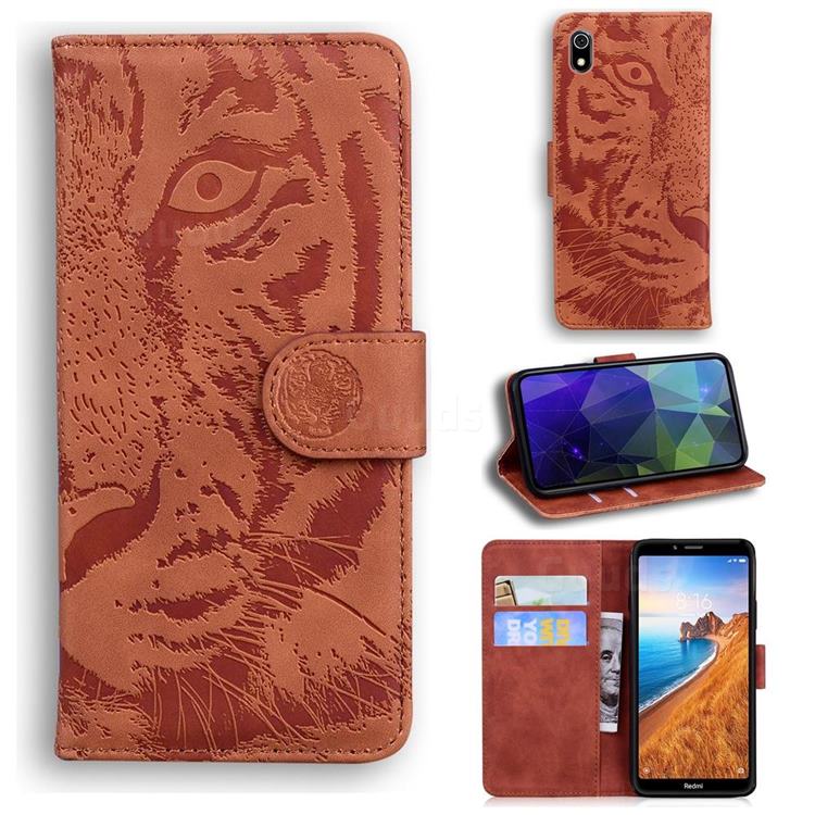 Intricate Embossing Tiger Face Leather Wallet Case for Mi Xiaomi Redmi 7A - Brown