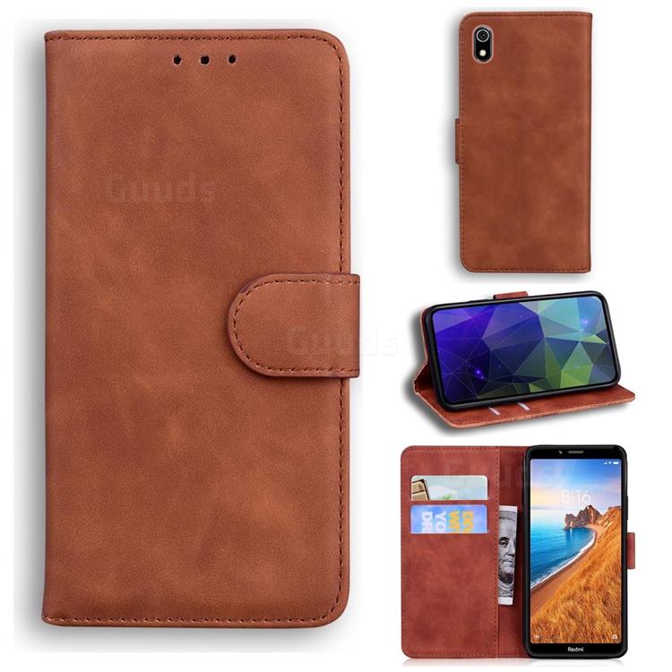 Retro Classic Skin Feel Leather Wallet Phone Case for Mi Xiaomi Redmi 7A - Brown