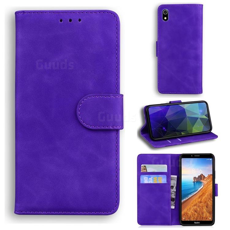 Retro Classic Skin Feel Leather Wallet Phone Case for Mi Xiaomi Redmi 7A - Purple
