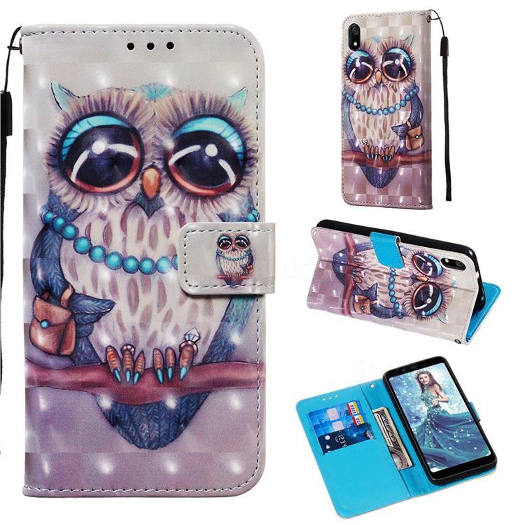 Sweet Gray Owl 3D Painted Leather Wallet Case for Mi Xiaomi Redmi 7A