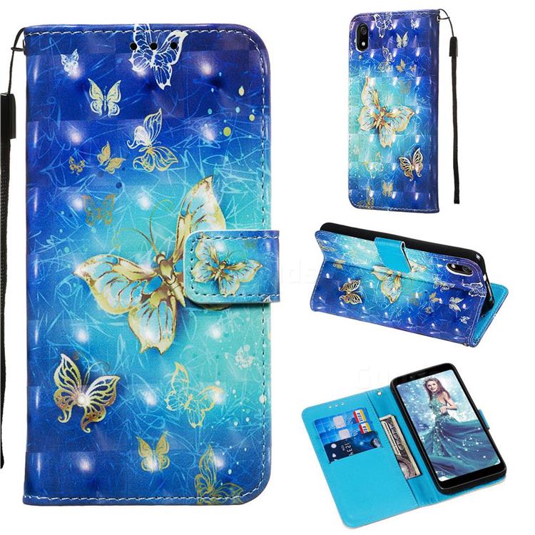 Gold Butterfly 3D Painted Leather Wallet Case for Mi Xiaomi Redmi 7A