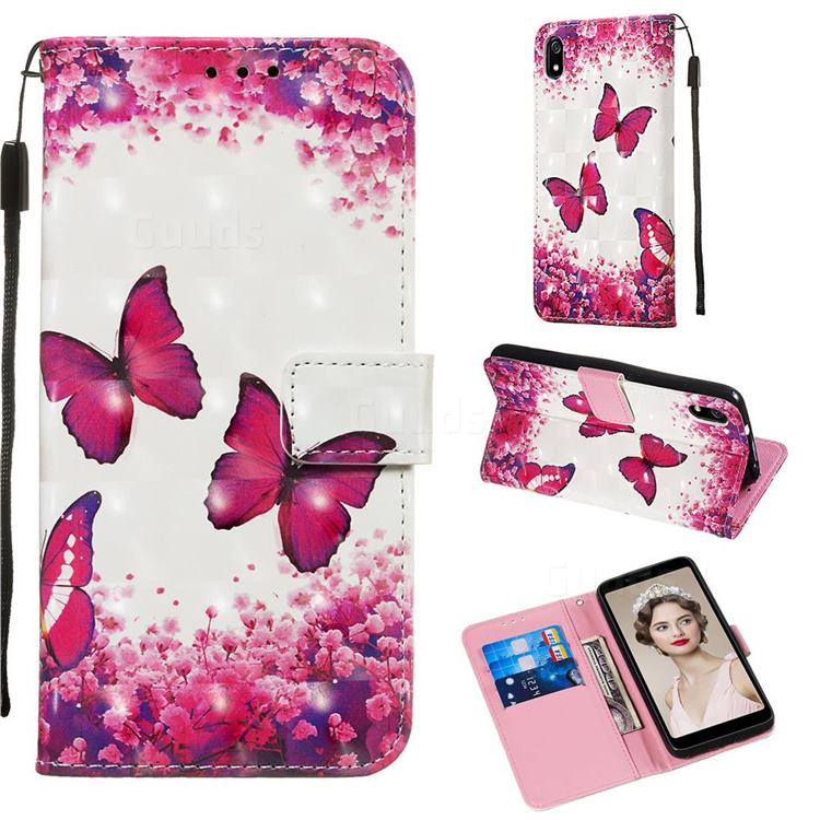 Rose Butterfly 3D Painted Leather Wallet Case for Mi Xiaomi Redmi 7A