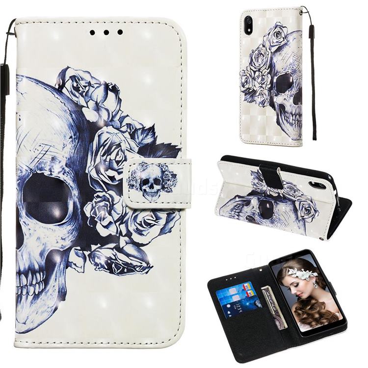 Skull Flower 3D Painted Leather Wallet Case for Mi Xiaomi Redmi 7A