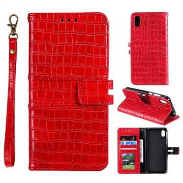 Luxury Crocodile Magnetic Leather Wallet Phone Case for Mi Xiaomi Redmi 7A - Red