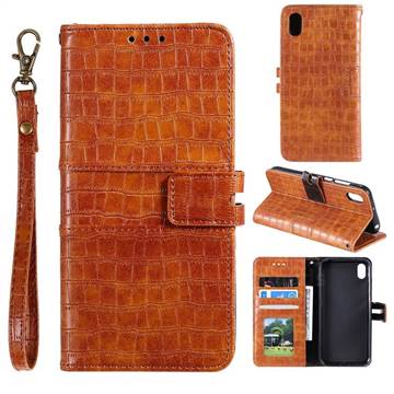 Luxury Crocodile Magnetic Leather Wallet Phone Case for Mi Xiaomi Redmi 7A - Brown