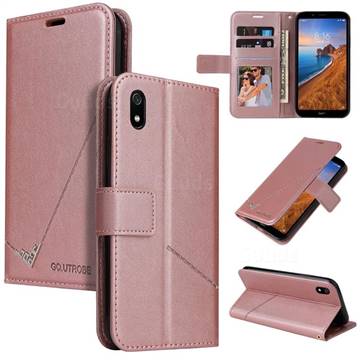 GQ.UTROBE Right Angle Silver Pendant Leather Wallet Phone Case for Mi Xiaomi Redmi 7A - Rose Gold