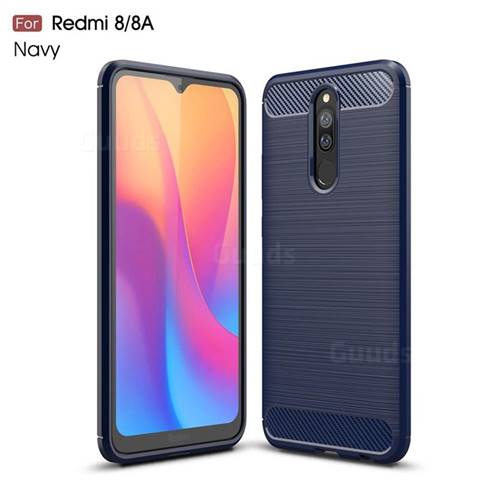 Luxury Carbon Fiber Brushed Wire Drawing Silicone TPU Back Cover for Mi Xiaomi Redmi 8 - Navy