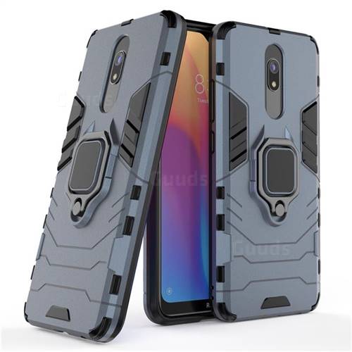 Black Panther Armor Metal Ring Grip Shockproof Dual Layer Rugged Hard Cover for Mi Xiaomi Redmi 8 - Blue