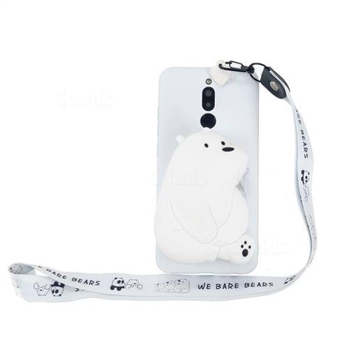 White Polar Bear Neck Lanyard Zipper Wallet Silicone Case for Mi Xiaomi Redmi 8