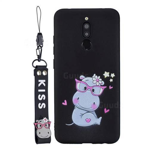 Black Flower Hippo Soft Kiss Candy Hand Strap Silicone Case for Mi Xiaomi Redmi 8