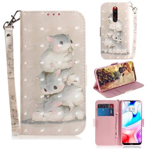 Three Squirrels 3D Painted Leather Wallet Phone Case for Mi Xiaomi Redmi 8