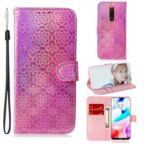 Laser Circle Shining Leather Wallet Phone Case for Mi Xiaomi Redmi 8 - Pink