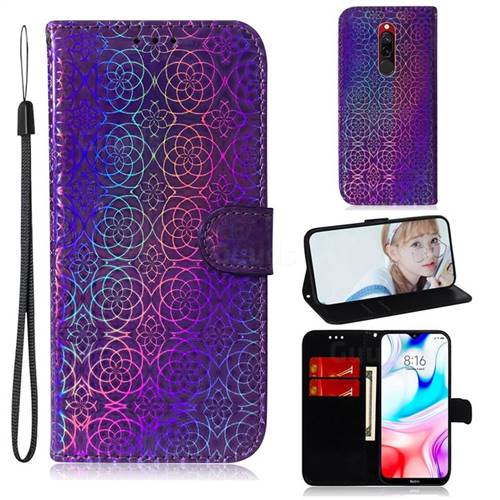 Laser Circle Shining Leather Wallet Phone Case for Mi Xiaomi Redmi 8 - Purple