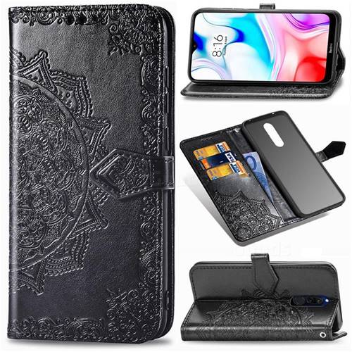 Embossing Imprint Mandala Flower Leather Wallet Case for Mi Xiaomi Redmi 8 - Black