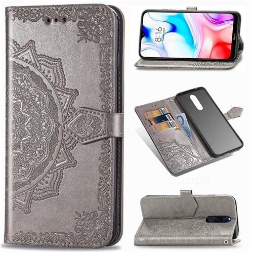 Embossing Imprint Mandala Flower Leather Wallet Case for Mi Xiaomi Redmi 8 - Gray