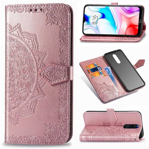 Embossing Imprint Mandala Flower Leather Wallet Case for Mi Xiaomi Redmi 8 - Rose Gold
