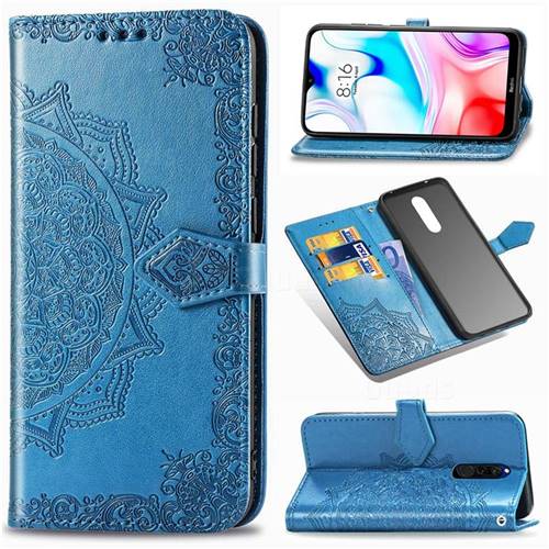 Embossing Imprint Mandala Flower Leather Wallet Case for Mi Xiaomi Redmi 8 - Blue