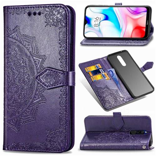 Embossing Imprint Mandala Flower Leather Wallet Case for Mi Xiaomi Redmi 8 - Purple